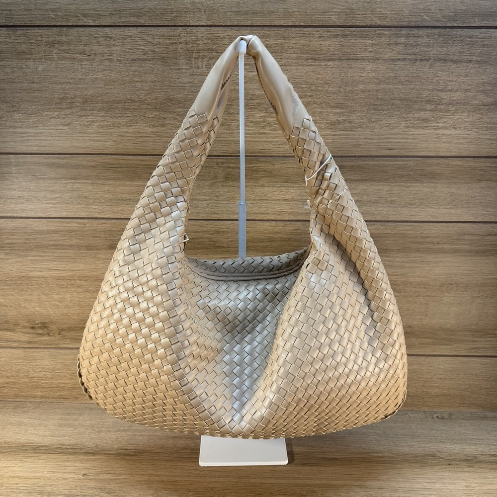 Urban Expressions Laverne Woven Hobo Vegan Handbag Tan 13" Laptop Purse Office